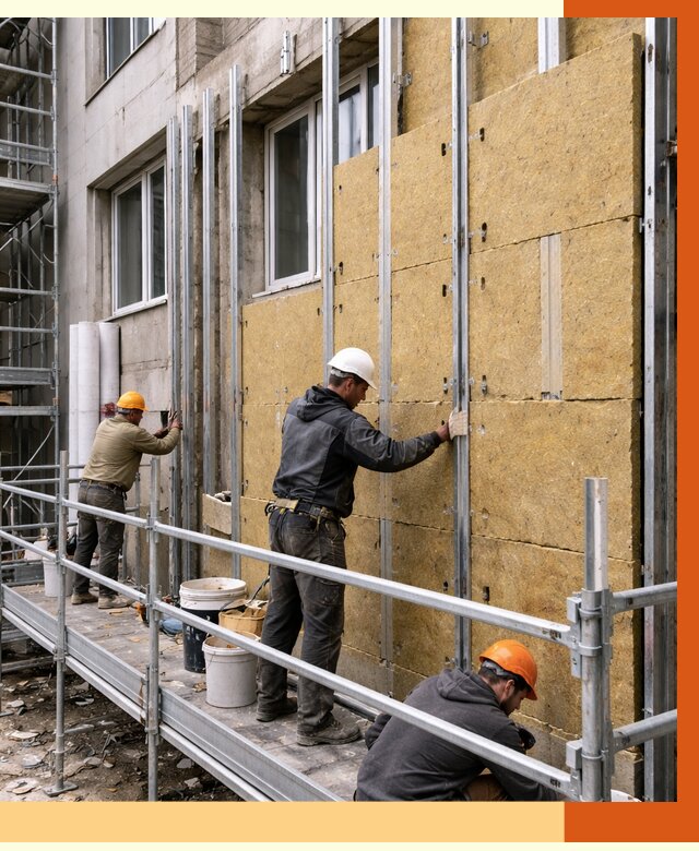 Утепление вентилируемого фасада в Сланцах от 5786 руб/м2 — монтаж и утепление вентфасад | ТепломастерСлы